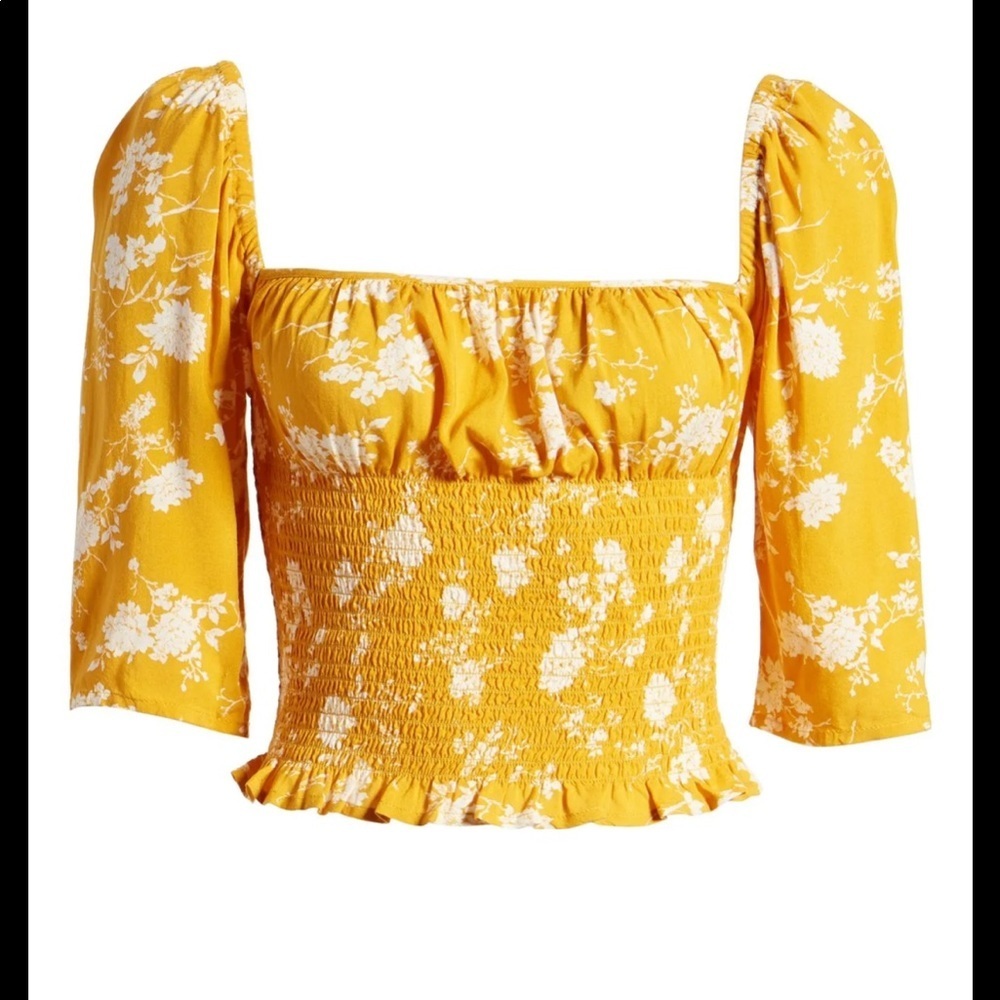 BP X Claudia Sulewski Collab gold milkmaid smocked‎ floral crop top Small